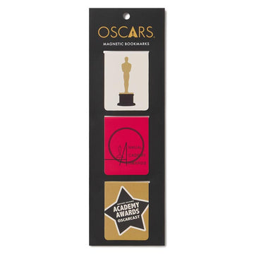 A set of three magnetic bookmarks with Oscars and Academy Awards themes, displayed on a black background.
